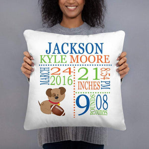 Puppy Dog Birth Announcement Pillow Sports Personalized Birth Stats Throw Pillow Baby Shower Gift Football Baby Boy Nursery Decor P103-Sweet Blooms Decor