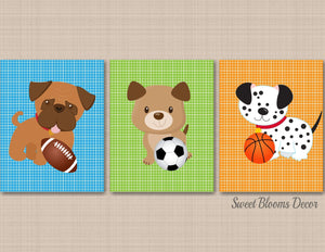 Puppy Nursery Wall Art Puppy Sports Nursery Decor Bow Wow Buddies Dogs Kids Room Decor Dogs Kids Room Soccer Basketball Football Room C527-Sweet Blooms Decor