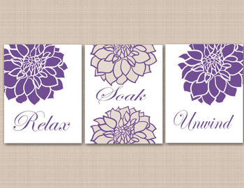 Purple Floral Bathroom Wall Art,Lavender Bathroom Wall Art,Purple Gray Floral Wall Art,Purple Bathroom Decor,Purple Bath PRINTS or CANVAS-Sweet Blooms Decor
