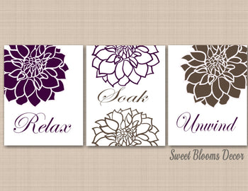 Purple Floral Bathroom Wall Art,Lavender Bathroom Wall Art,Purple Gray Floral Wall Art,Purple Bathroom Decor,Purple Bath PRINTS or CANVAS-Sweet Blooms Decor