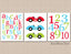 Race Cars Nursery Wall Art 1 2 3 Transportation Alphabet Numbers Red Blue Green Playroom Decor Boy Bedroom Bathroom C353