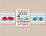 Race Cars Nursery Wall Art Red Blue Gray Chevron To Go To Sleep I Count Transportation Boy Bedroom Decor Shower Gift C249-Sweet Blooms Decor