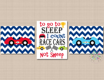 Race Cars Nursery Wall Art Red Navy Blue Green Yellow Baby Boy Ked Bedroom Decor To Go To Sleep I Count Chevron Decor C749-Sweet Blooms Decor