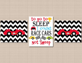 Race Cars Nursery Wall Art Transportation Boy Kid Bedroom Decor Red Black Chevron Flag To Go To Sleep I count Playroom C249-Sweet Blooms Decor