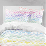 Rainbow Hearts Kids Comforter Set Pastel Hearts Pink Purple Teal Green  Pillow Shams  103