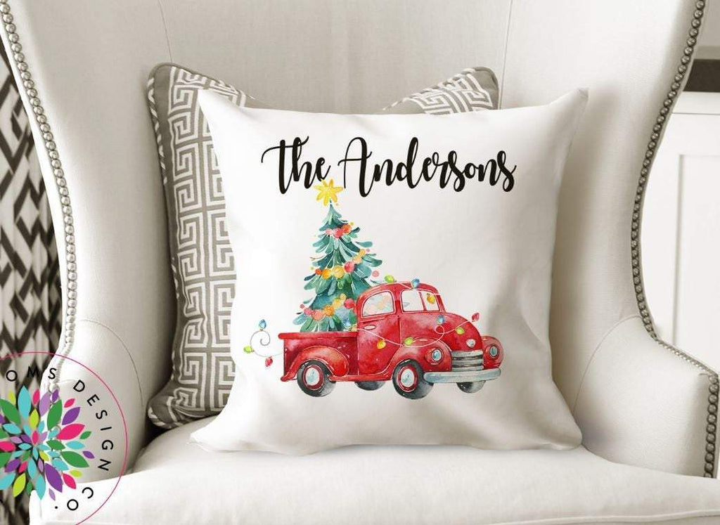 Red Truck Christmas Throw Pillow Family Christmas Pillow Family Name D –  Sweet Blooms Decor