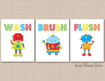 Robots Bathroom Wall Art Kids Bathroom Wall Art,Robots Wall Art,Boy Bathroom Wall Decor,Robots Wall Decor Rules PRINTS or CANVAS B144-Sweet Blooms Decor