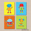 Robots Kids Room Wall Art Nursery Decor Yellow Green Orange Blue Space Robots Dcorations  C251