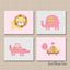 Safari Aniamsl Girl Nursery Decor Wall Art Pink Gray Polkadots Baby Girl Lion Elephant Turtle Owl Baby Shower Gift  C167