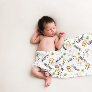 Safari Animals Baby Name Blanket Personalized Boy Girl Blanket Jungle Animals Baby Shower Gift Nursery Crib Bedding Newborn Gift B1248-Sweet Blooms Decor