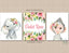 Safari Animals Girl Nursery Wall Art Watercolor Blush Pink Coral Floral Flowers Modern Baby Name Monogram Room Decor  C856