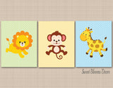 Safari Animals Nursery Decor Wall Art Jungle Girl Boy Neutral Pastel Polkadots Monkey Lion Giraffe Nursery Decor C265-Sweet Blooms Decor