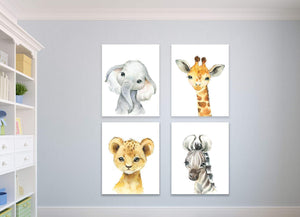 Safari Animals Nursery Wall Art Watercolor Jungle Zoo Gift Nuetral Baby Boy Girl Decor Elephant Giraffe Tiger Zebra C819-Sweet Blooms Decor