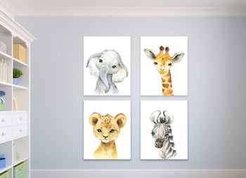 Safari Animals Nursery Wall Art Watercolor Jungle Zoo Gift Nuetral Baby Boy Girl Decor Elephant Giraffe Tiger Zebra C819-Sweet Blooms Decor