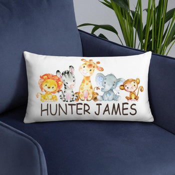Safari Animals Pillow Nursery Decor Lion Monkey Elephant Giraffe Kids Room Decor Baby Name Throw Pillow Baby Shower Gift 12x20 P167-Sweet Blooms Decor