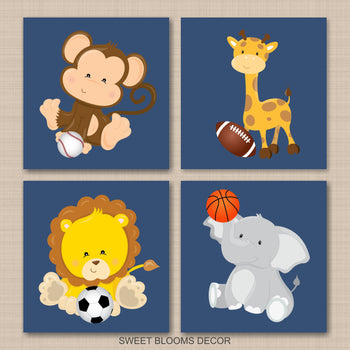 Safari Animals Sports Nursery Wall Art Decor
