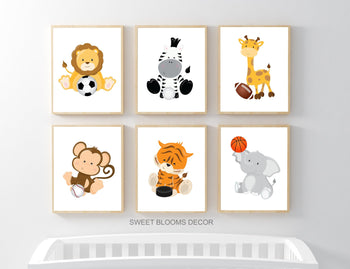 Safari Animals Sports Nursery Wall Art Future All Star Jungle Baby Boy Room Decor Football Soccer Baseball Basketball C722-Sweet Blooms Decor