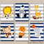 Safari Animals Sports Nursery Wall Art Future All Star Navy Blue Gray Stripes Football Soccer Baseball Basketball   C791