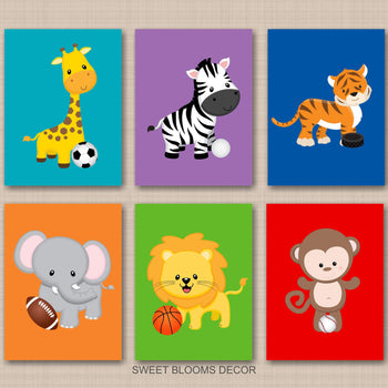 Safari Animals Sports Nursery Wall Art Future All Star Neutral Baby Boy Bedroom Decor Football Soccer Baseball Hockey 866-Sweet Blooms Decor