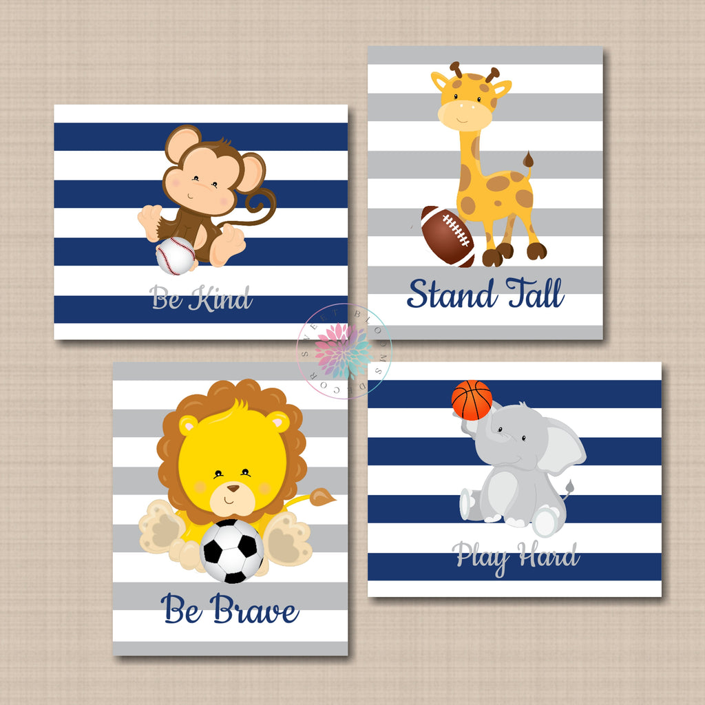 Safari Animals Sports Nursery Wall Art Future All Star Stand Tall Be Brave Be Kinds Play Hard Soocer Football Baseball PRINTS OR CANVAS C905 