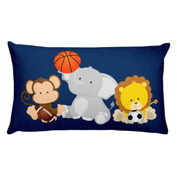 Safari Animals Sports Throw Pillow Future All Star Navy Blue Sports Nursery Decor Lion Monkey Elephant Animals Kids Room 12x20 inch P125-Sweet Blooms Decor