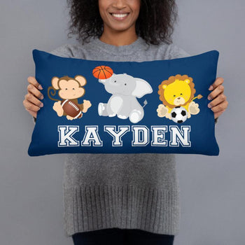 Safari Animals Sports Throw Pillow Future All Star Navy Blue Sports Nursery Decor Lion Monkey Elephant Animals Kids Room 12x20 inch P170-Sweet Blooms Decor