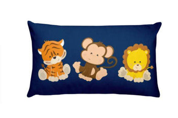 Safari Animals Throw Pillow Navy Blue Safari Nursery Decor Lion Monkey Animals Kids Room Decor Baby Pillow Baby Shower Gift 12x20 inch P102-Sweet Blooms Decor