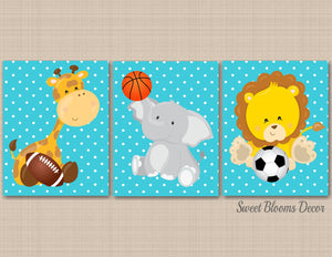Safari Nursery Decor Sports Animals Wall Art Future All Star Teal Aqua Polkadots Sports Baby Boy Room Soccer Basketball Football C583-Sweet Blooms Decor