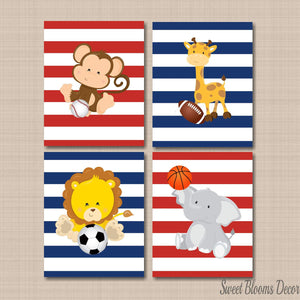 Safari Nursery Decor Sports Nursery Wall Art Animals Nursery Wall Art Soccer Football Basketball Red Navy Kids Wall C447-Sweet Blooms Decor