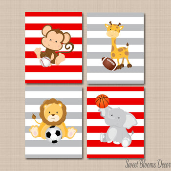 Safari Nursery Decor,Sports Animals Nursery Wall Art Red Gray Future All Star,Safari Nursery Decor,Animals Bathroom C356-Sweet Blooms Decor