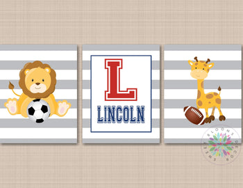 Safari Sports Nursery Decor Wall Art Future All Star Navy Blue Gray Red Animals Sports Name Monogram Football Soccer-Sweet Blooms Decor
