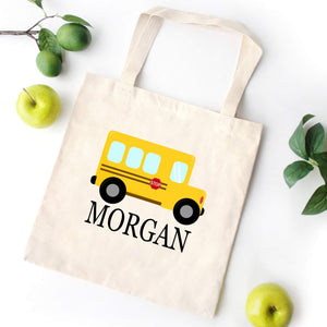 School Bus Tote Bag Personalized Kids Canvas School Bag Custom Preschool Daycare Toddler Beach Tote Birthday Gift Library Bus DriverT159-Sweet Blooms Decor