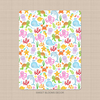 Sea Animals Baby Girl Swaddle Blanket Newborn Baby Girl Shower Gift Nursery Crib Bedding Whale Crab Octopus Sea Horse Turtle Pink Purple