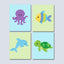 Sea Animals Nursery Wall Art Under the Sea  Baby Boy Bedroom Decor Fish Turtle Whale Octopus Green Blue Polkadots  C273