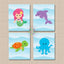 Sea Animals Nursery Wall Art Under the Sea Ocean Girl Bedroom Nursery Decor Mermaids Turtle Octopus Dolphin UNFRAMED  C775
