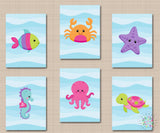 Sea Animals Nursery Wall Art,Under the Sea Nursery Wall Art,Girl Sea Animals Nursery Decor Sea Animals Bathroom Decor Girls C667-Sweet Blooms Decor
