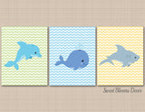 Sea Animals Nursery Wall Art,Whale Shark Dolphin Wall Art,Fish Nursery Art,Ocean Dreams,Blue Green Nursery C412-Sweet Blooms Decor