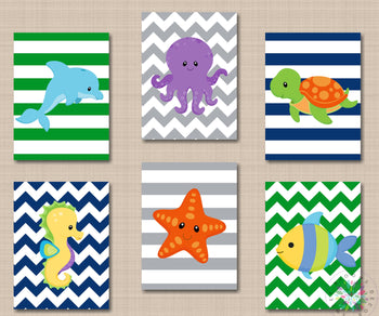 Sea Animals Wall Art Sea Animals Nursery Decor Boy Sea Animals Bedroom Turtle Fish Octopus Whale Sea Horse Dolphin Wall Art Shower Gift C626-Sweet Blooms Decor