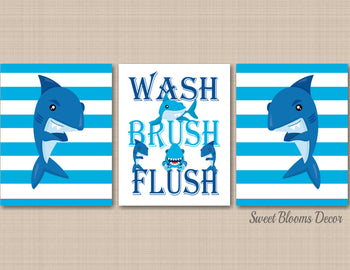 Shark Bathroom Decor Shark Bathroom Wall Art Shark Kids Bathroom Shark Wall Art Wash Brush Flush Shark Kids Wall Art PRINTS or CANVAS B166-Sweet Blooms Decor
