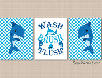 Shark Bathroom Decor Shark Bathroom Wall Art Shark Kids Bathroom Shark Wall Art Wash Brush Flush Shark Kids Wall Art PRINTS or CANVAS B166-Sweet Blooms Decor