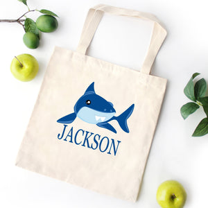Shark TOTE BAG Fish Personalized Kids Canvas School Bag Custom Preschool Daycare Toddler Boy Beach ToteBag Birthday Gift Library Sharks T152-Sweet Blooms Decor