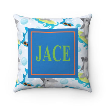 Sharks Throw Pillow Kids Pillow Shark Bedroom Decor Navy Blue Green Nursery Decor Kids Decorative Pillow P161-Sweet Blooms Decor