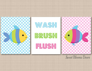 Sister Brother Bathroom Art,Sea Animals Bathroom Wall Art,Fish Blue Pink Bathroom,Ocean Bathroom Wash Brush Flush PRINTS or CANVAS B136-Sweet Blooms Decor