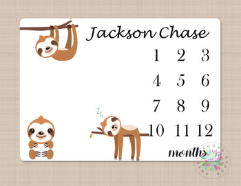 Sloth Milestone Blanket Monthly Growth Tracker Baby Shower Gift Newborn Personalized Monthly Baby Boy Nursery Decor Baby Shower Gift B516-Sweet Blooms Decor