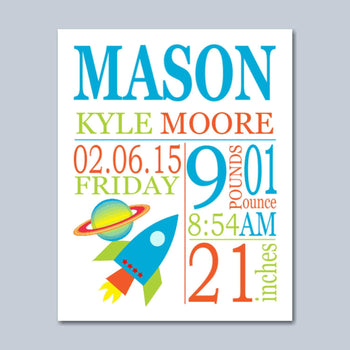 Space Birth Print,Space Birth Announcement,Space Nursery ,Rocket Nursery Decor,Outer Space Kids Room -PRINT OR CANVAS-Sweet Blooms Decor