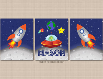 Space Kids Wall Art Decor Astronaut Outerspace Rockets Planets Stars Baby Boy Bedroom Name Sign Monogram C290-Sweet Blooms Decor