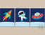 Space Kids Wall Nursery Art Rockets Astronaut Spaceship Outerspace Baby Boy Bedroom Decor Moon Sky Baby Shower Gift   C613