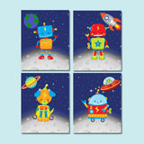 Space Robots Nursery Wall Art Baby Boy Bedroom Decor Playroom Wall Art Planets Earth Night Sky BAby Shower Gift C292-Sweet Blooms Decor