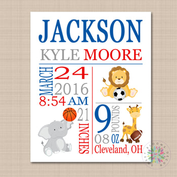 Sports Animals Birth Print Animals Birth Print Nursery Future All Star Blue Gray Sports Birth Announcement Baby Gift PRINT OR CANVAS-Sweet Blooms Decor