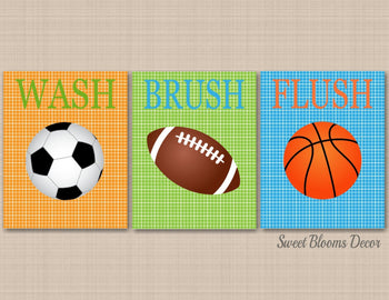 Sports Bathroom Decor,Kids Sports Bathroom Wall Art,Soccer Football Basketball Bathroom Decor,Boy Sports Brothers PRINTS or CANVAS B133-Sweet Blooms Decor